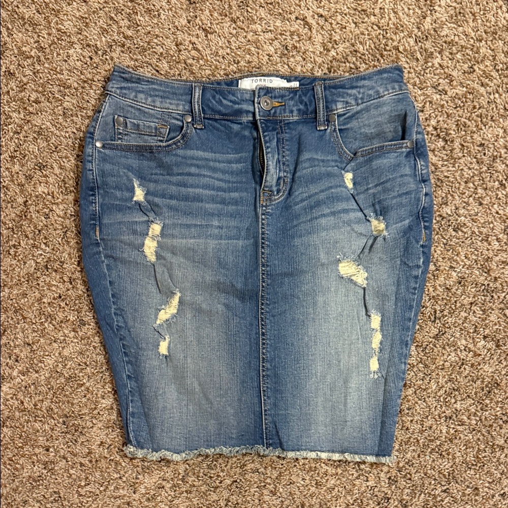 Torrid Blue Distressed Denim Skirt